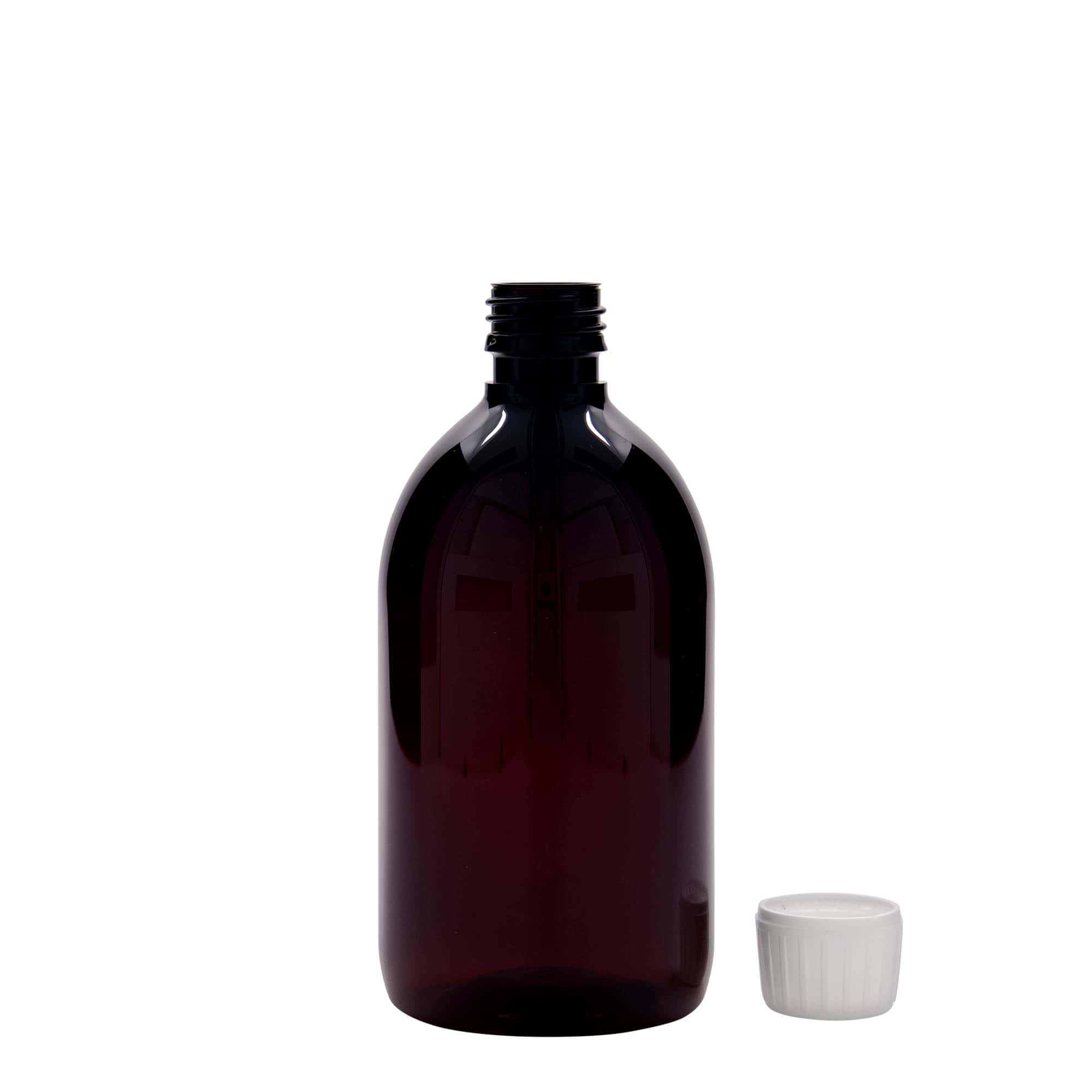 500 ml PET-ravimipudel, pruun, plastik, suu: PP 28