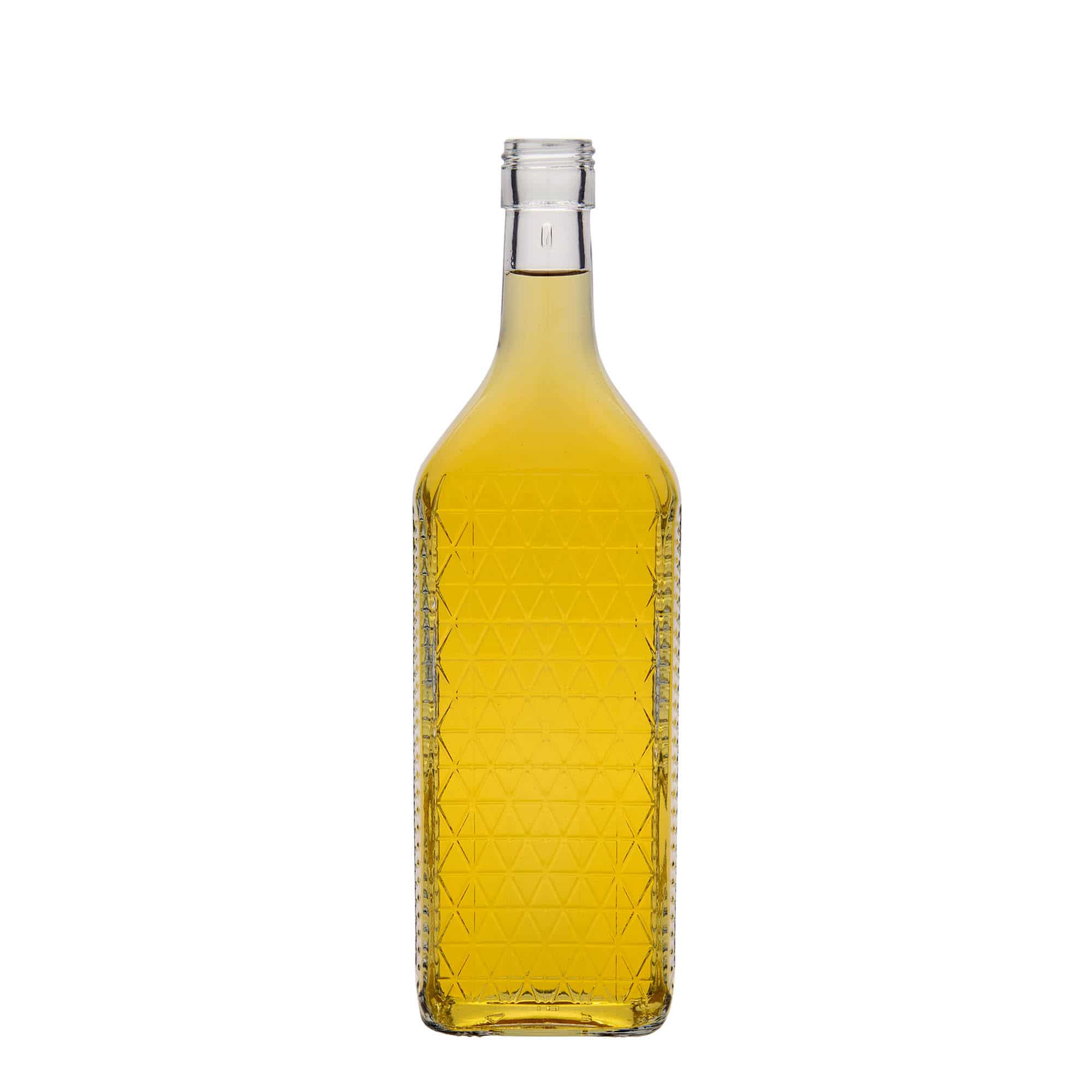 700 ml klaaspudel 'Caruso', ristkülikukujuline, sulgur: PP 31,5