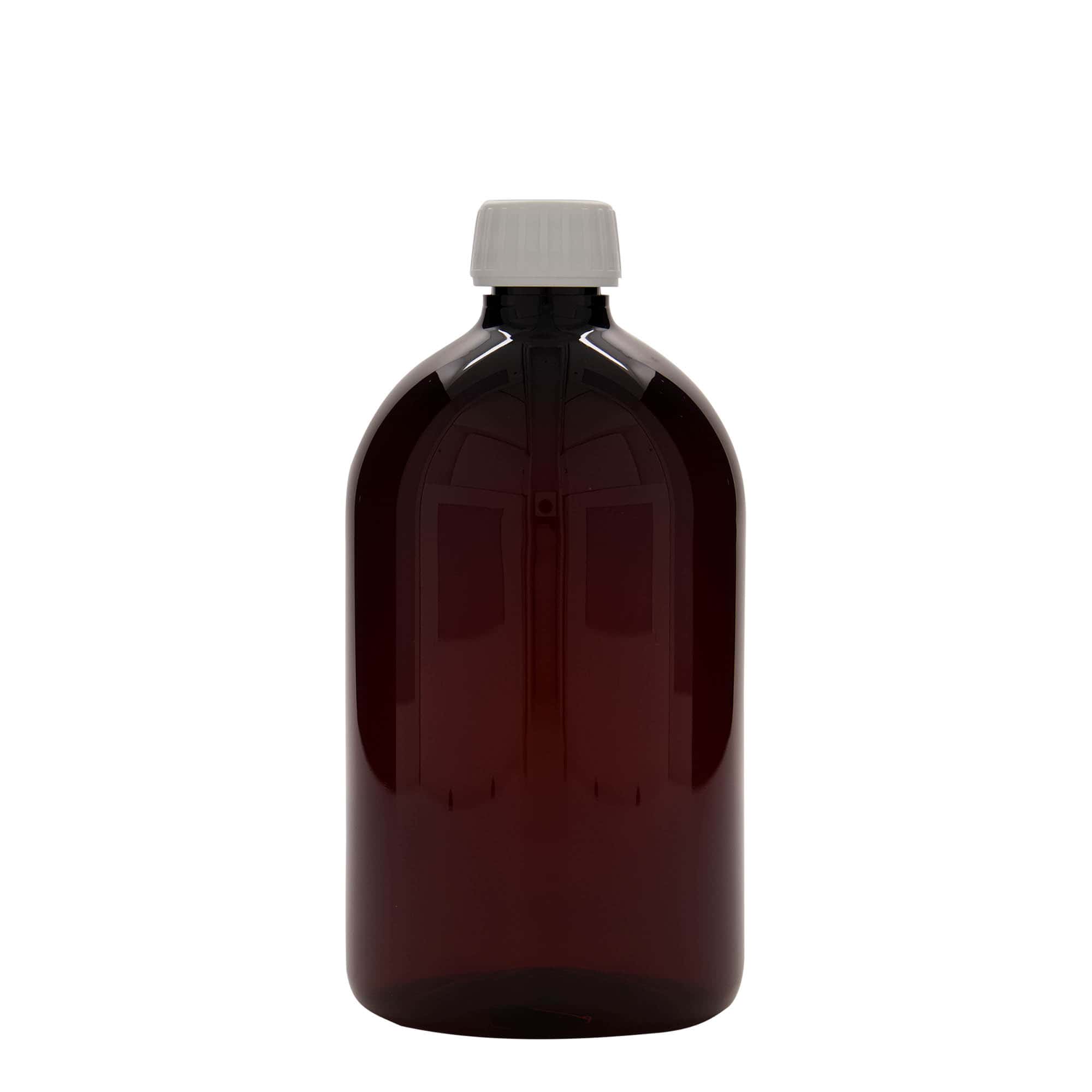 1000 ml PET-rohupudel, pruun, plast, sulgur: PP 28