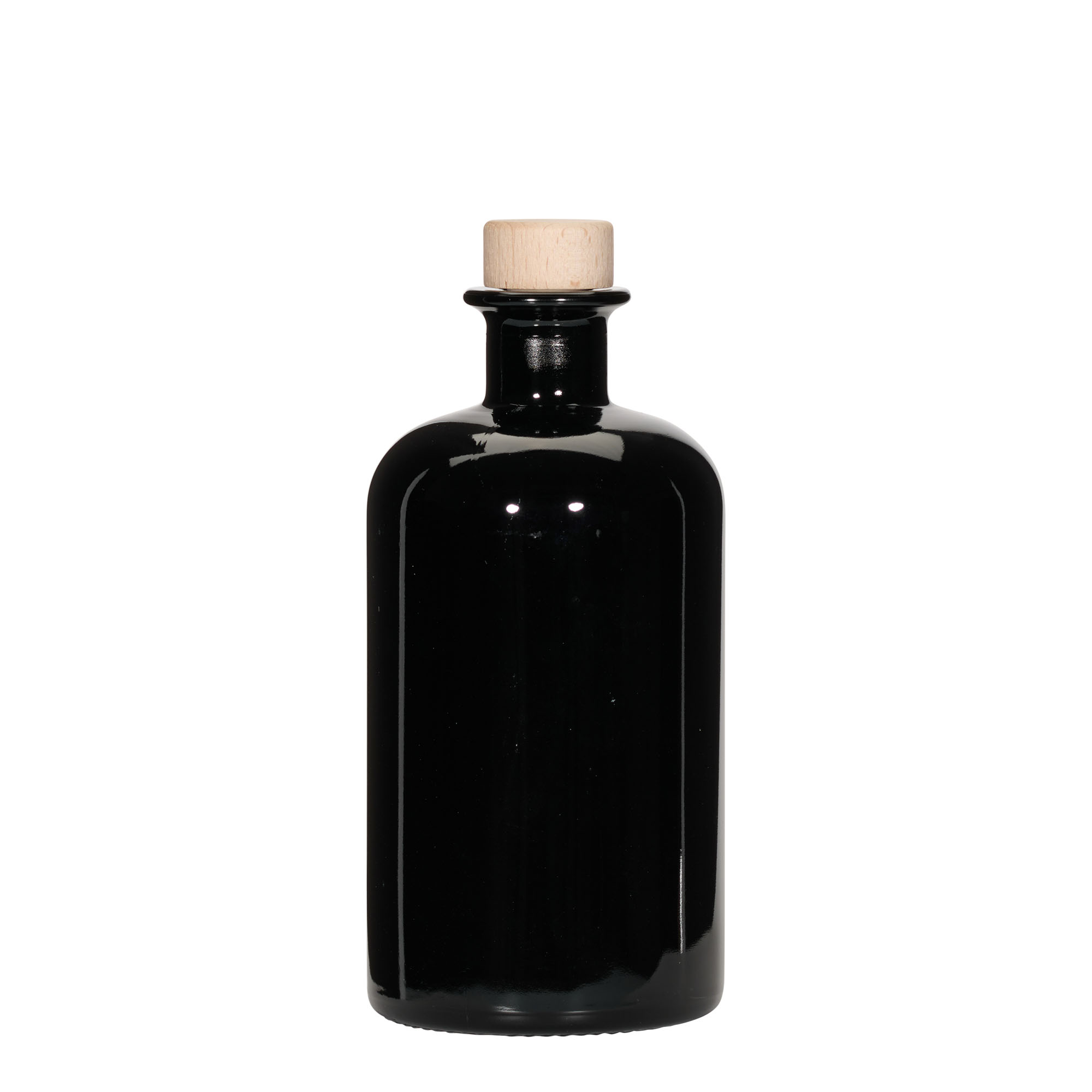 500 ml klaaspudel apteekrile, must, suu: kork