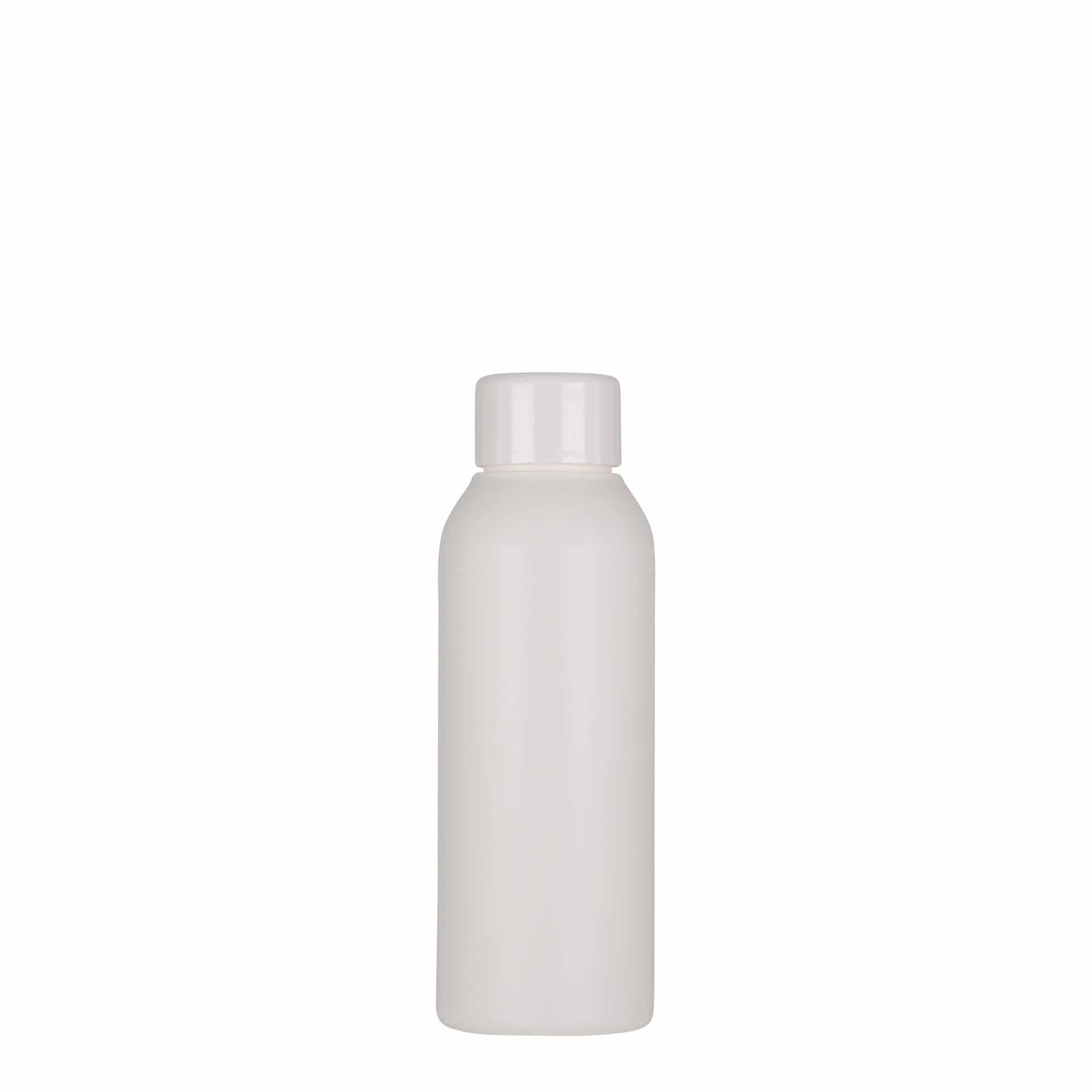 100 ml plastpudel 'Tuffy', HDPE, valge, sulgur:  24/410