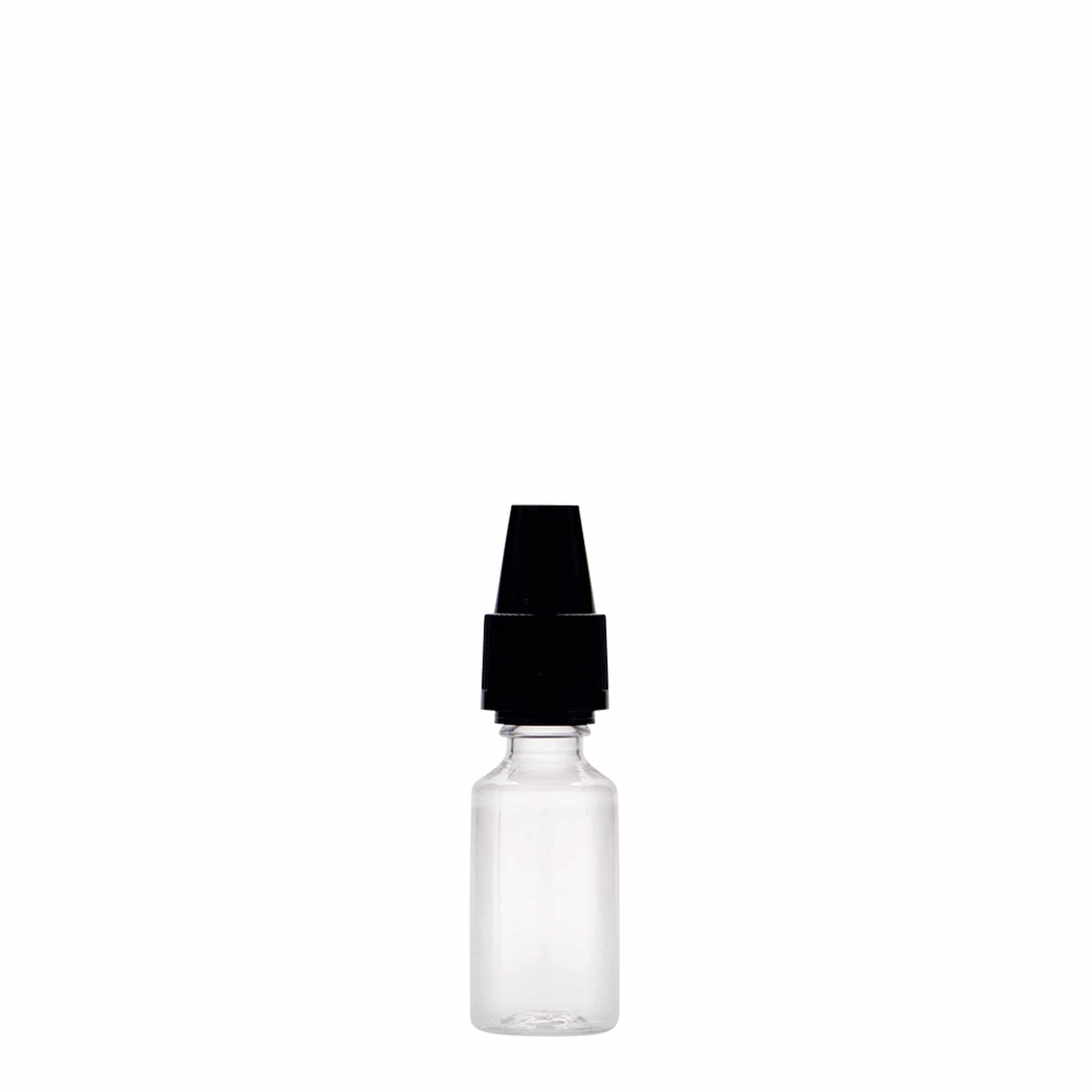 10 ml PET-pudel 'E-Liquid' kvaliteedikaitsme ja lapselukuga, plast, sulgur: keeratav kork