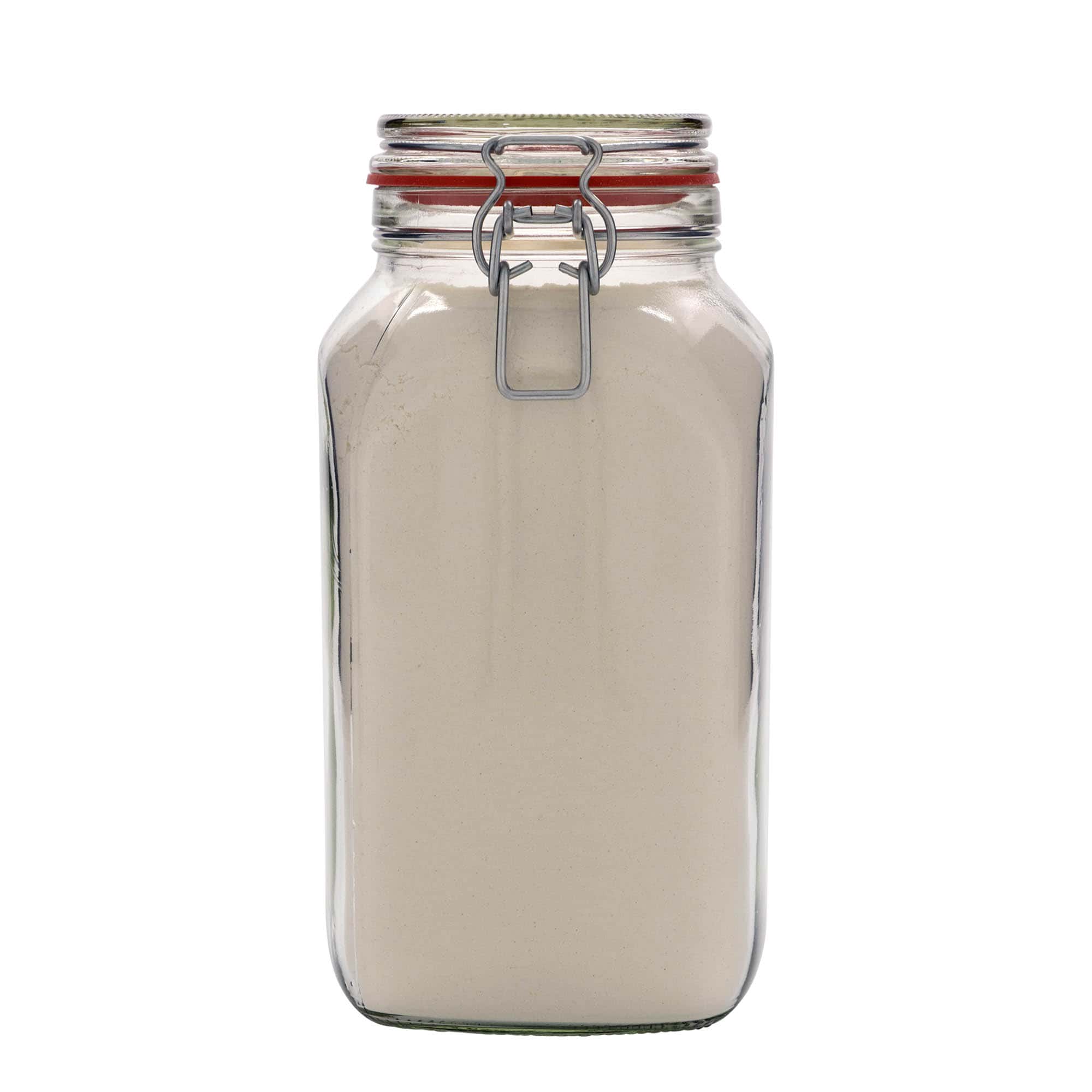 2,590 ml traatlukuga klaaspurk #, ruudukujuline, avaus: traatlukuga sulgur