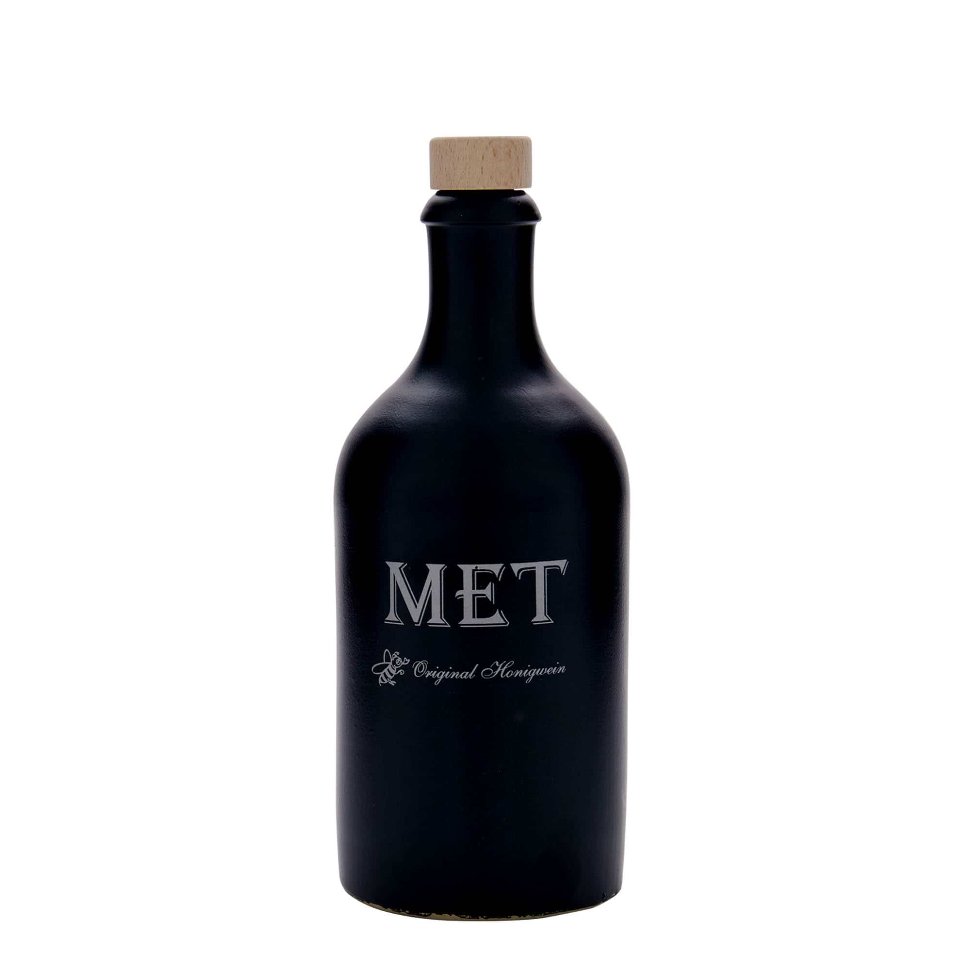 500 ml keraamiline pudel, motiiv: mõdu, kivikeraamika, must, sulgur: kork