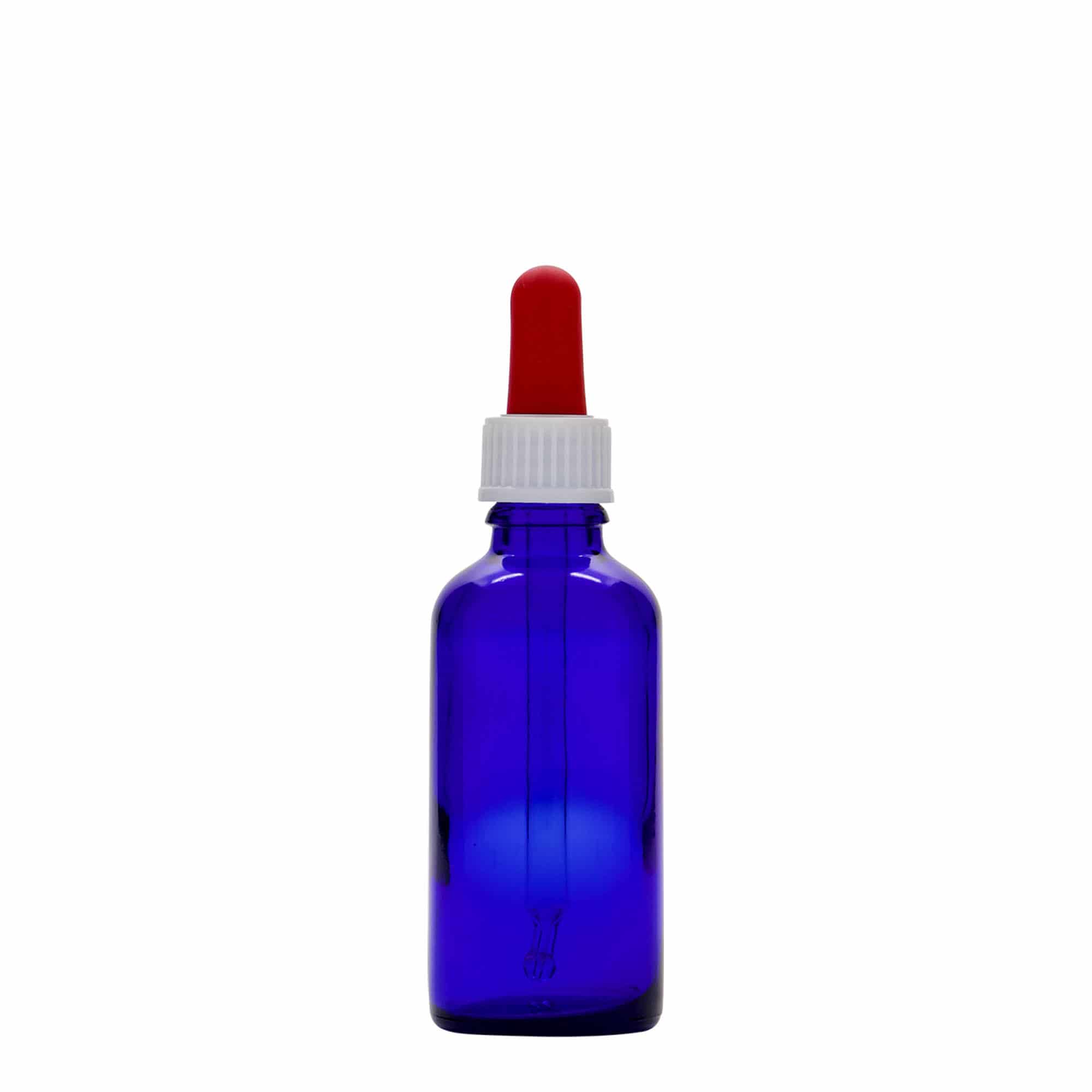 50 ml pipetipudel meditsiiniks, klaas, kuninglik sinine-punane, suuava: DIN 18