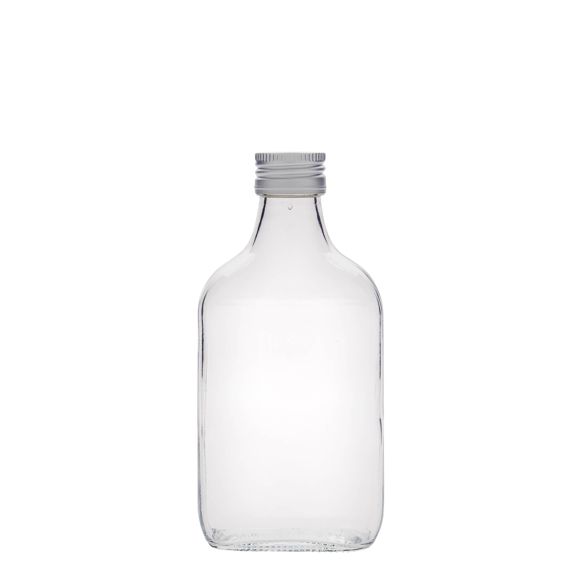 200 ml taskupudel, ristkülikukujuline, klaas, suuava: PP 28 200 ml taskupudel, ristkülikukujuline, klaas, suuava: PP 28