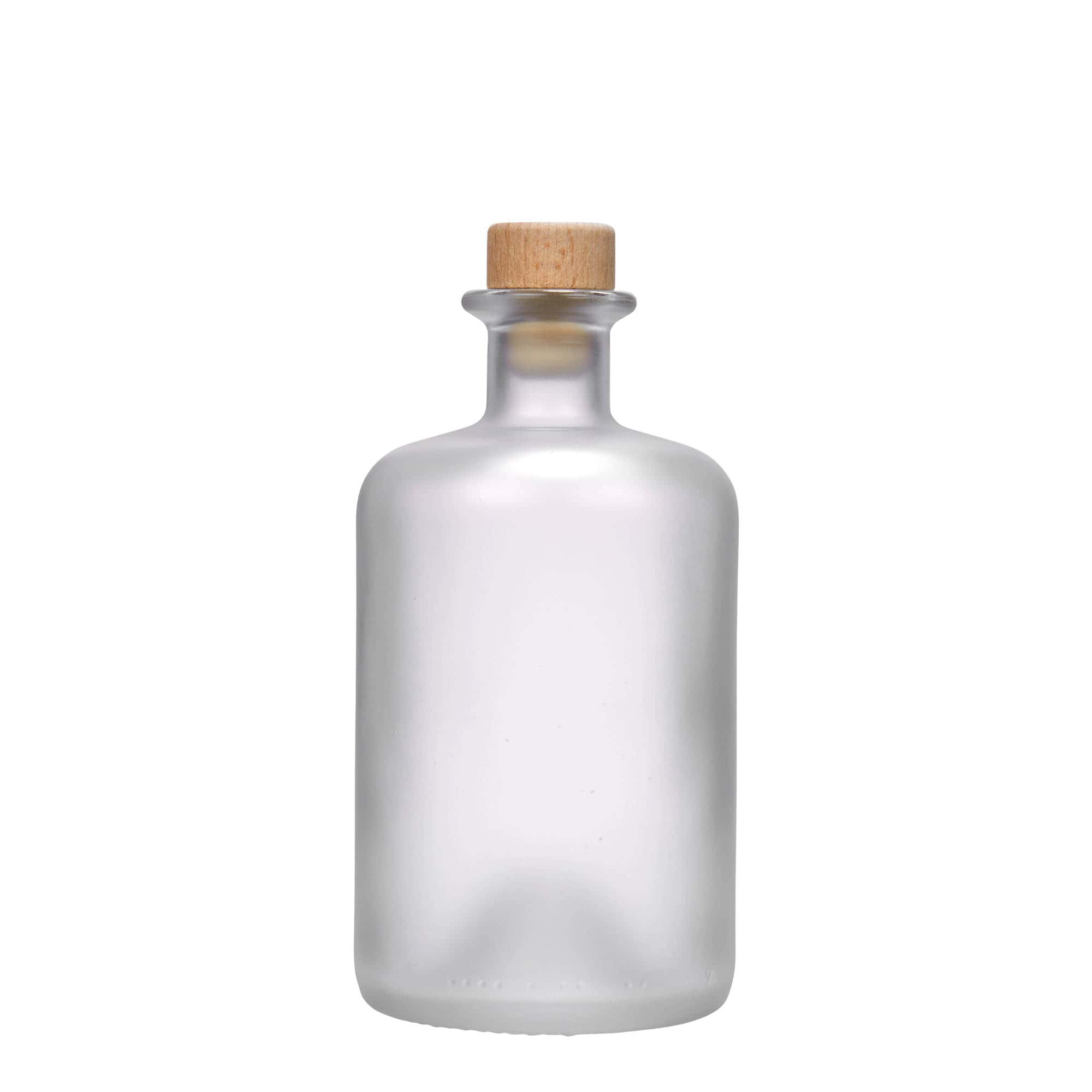 500 ml apteegipudel klaasist, jäätunud, suuava: kork