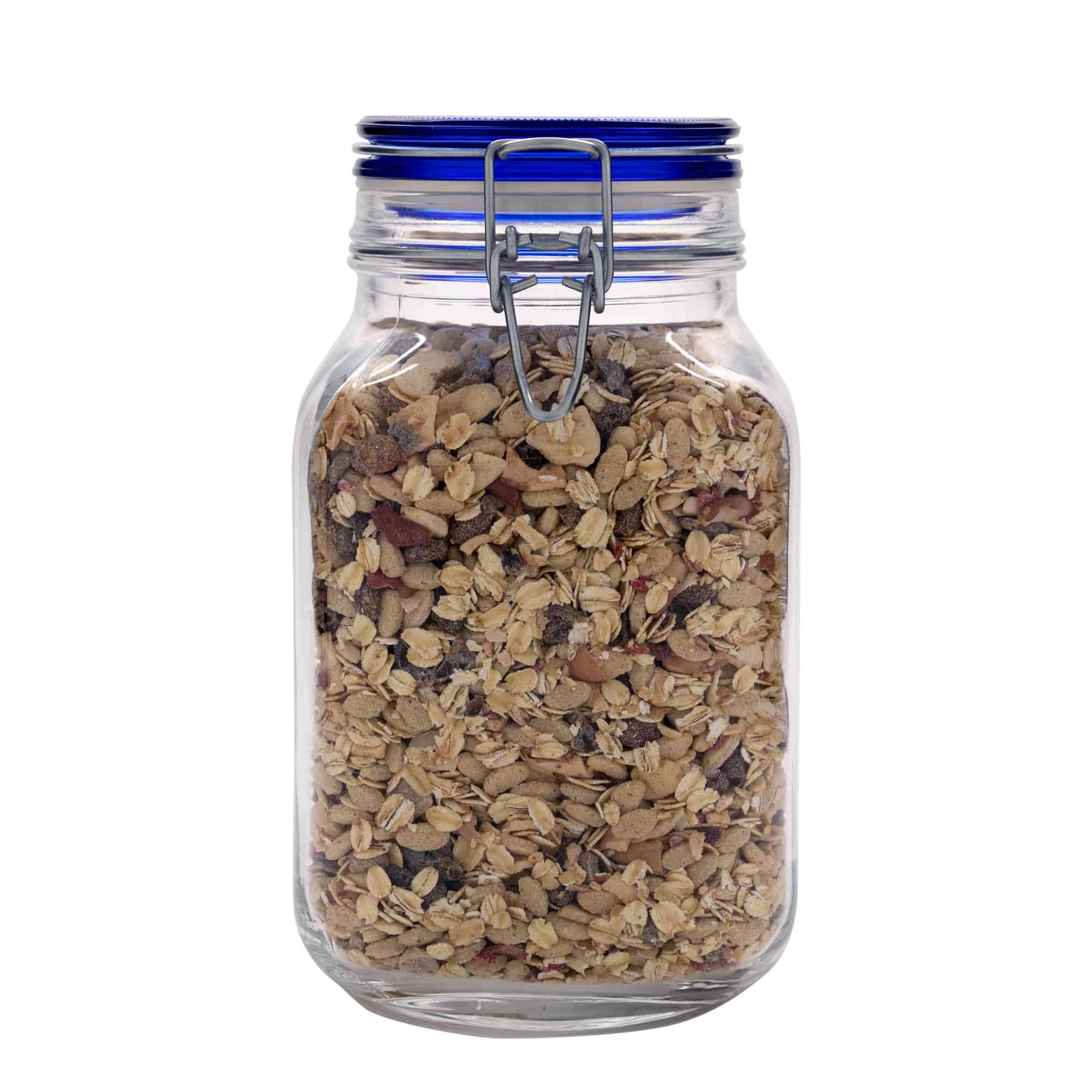 2 000 ml traadiklambri kaanega klaaspurk 'Fido' sinise kaanega, ruudukujuline, ava: traadiklambri sulgur