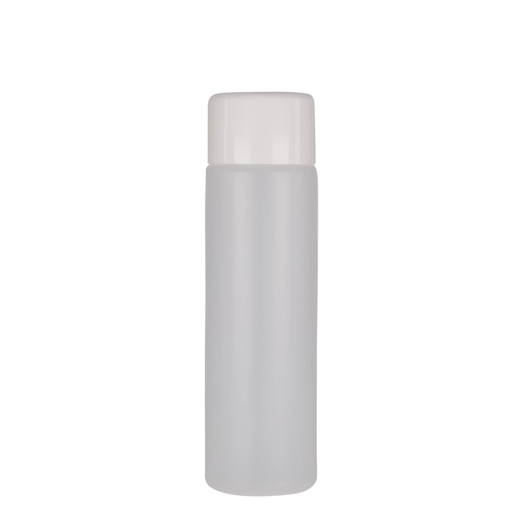 250 ml ümmargune pudel, PE-plastik, naturaalne, suuava: keeratava korgiga