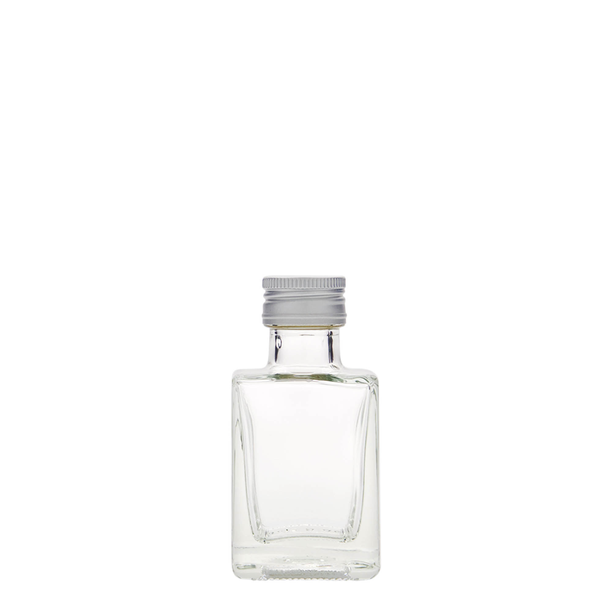 50 ml klaaspudel 'Cube', ruudukujuline, suuava: PP 24
