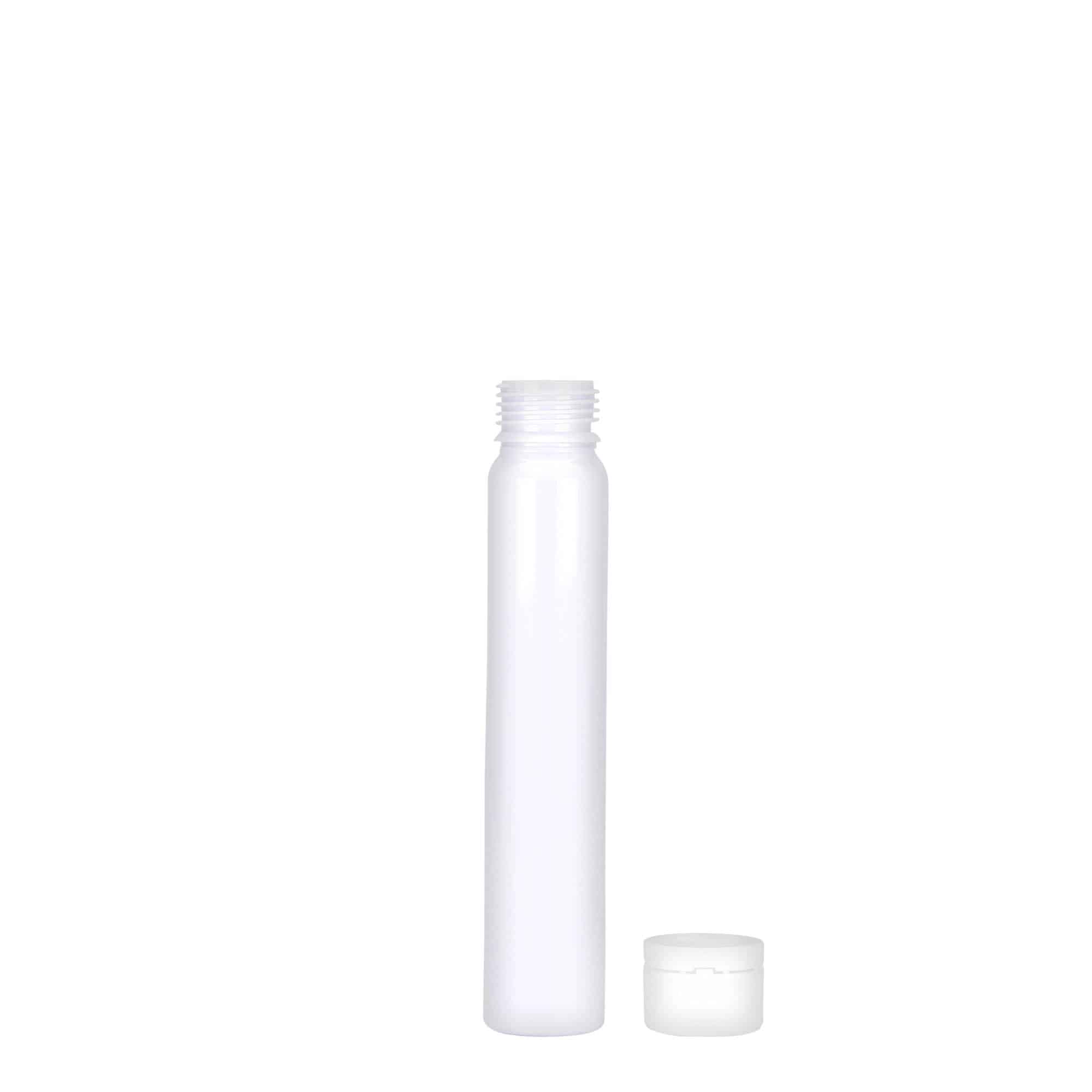 25 ml PET-torukesed, plastik, valge, ava: keeratava korkiga