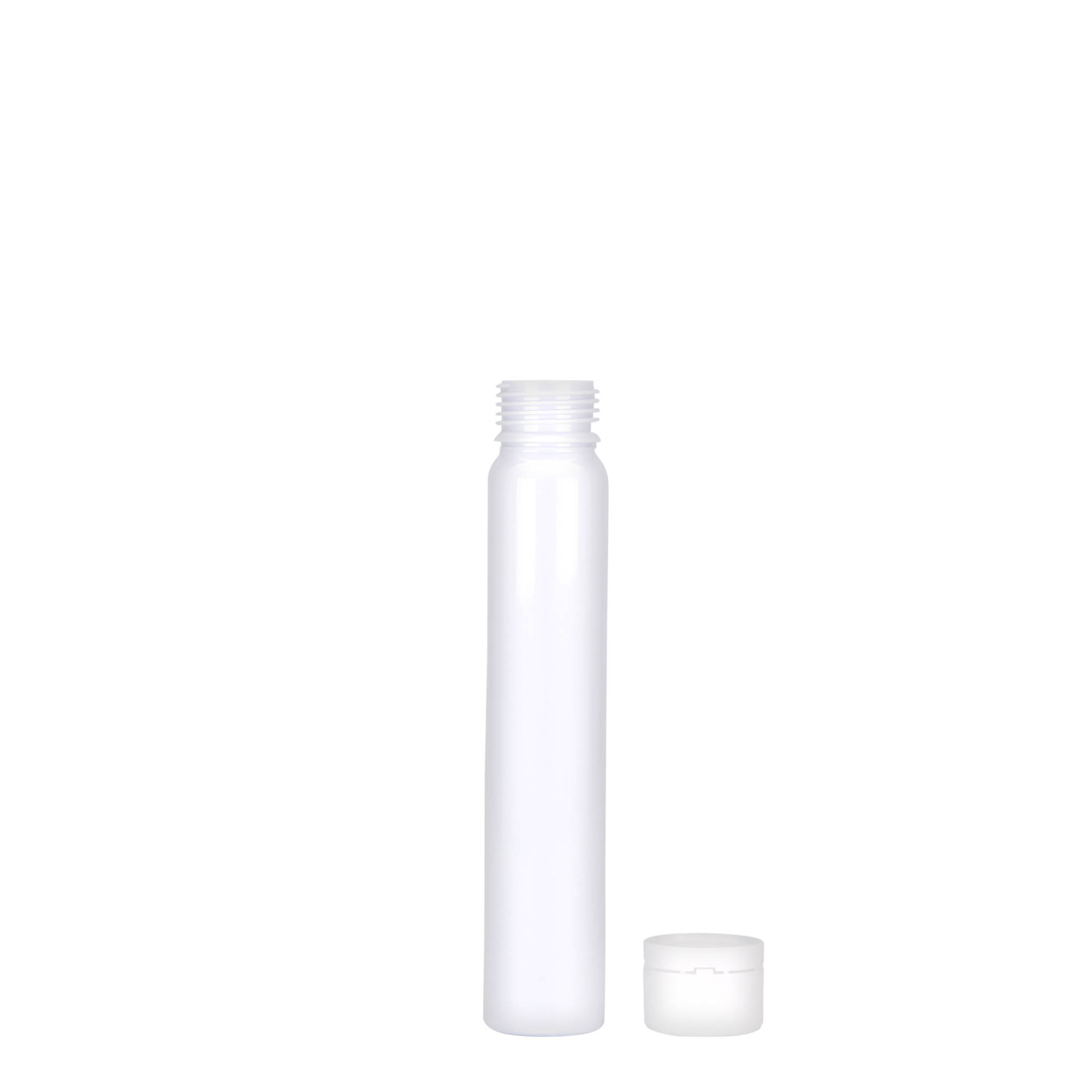 25 ml PET-torukesed, plastik, valge, ava: keeratava korkiga