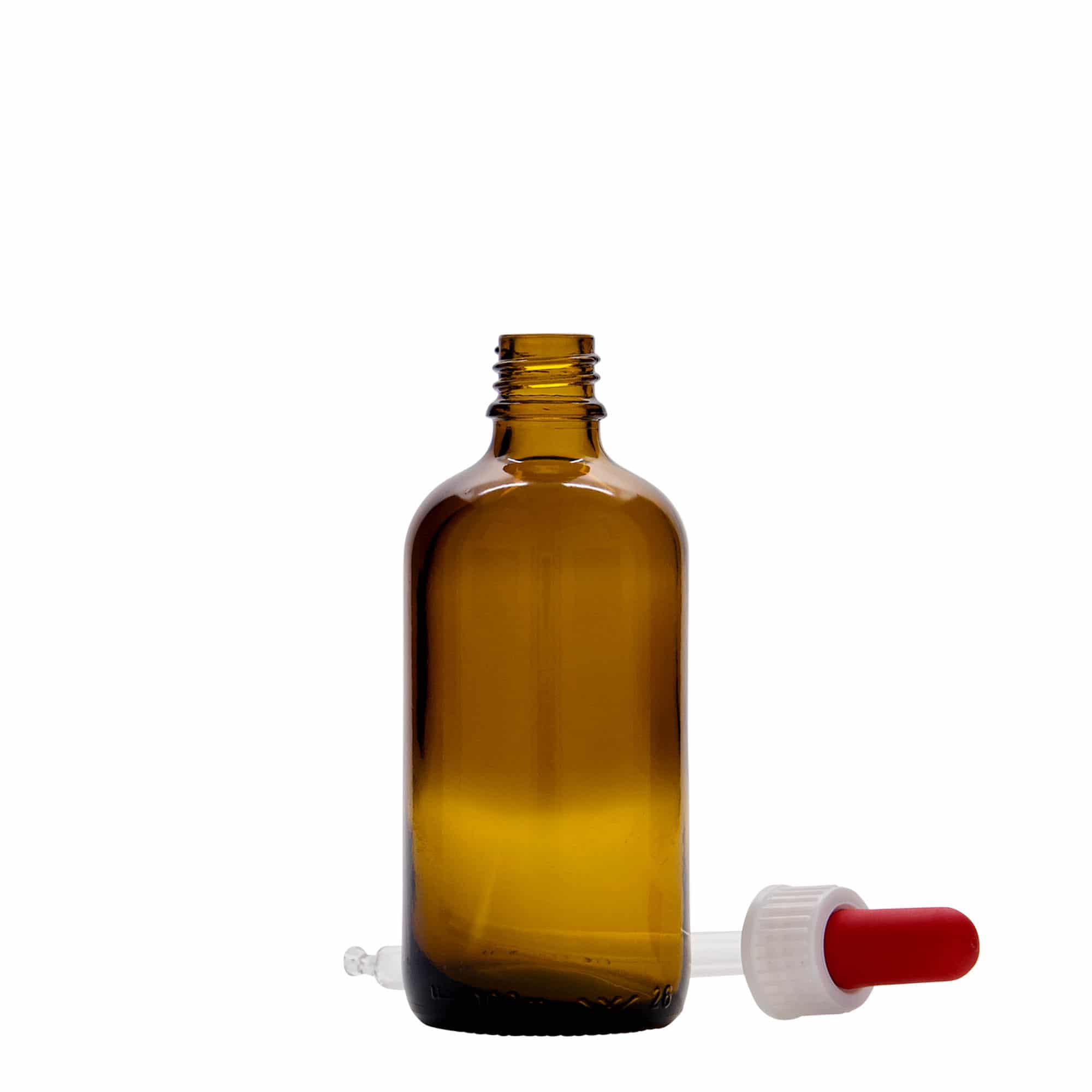 100 ml tilguti pudel meditsiin, klaas, pruun-punane, suue: DIN 18