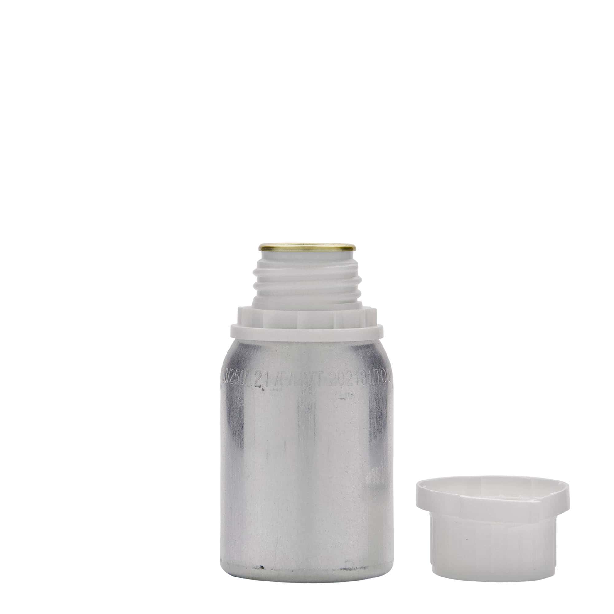 125 ml alumiiniumflakon, metall, hõbedane, suuava: DIN 32