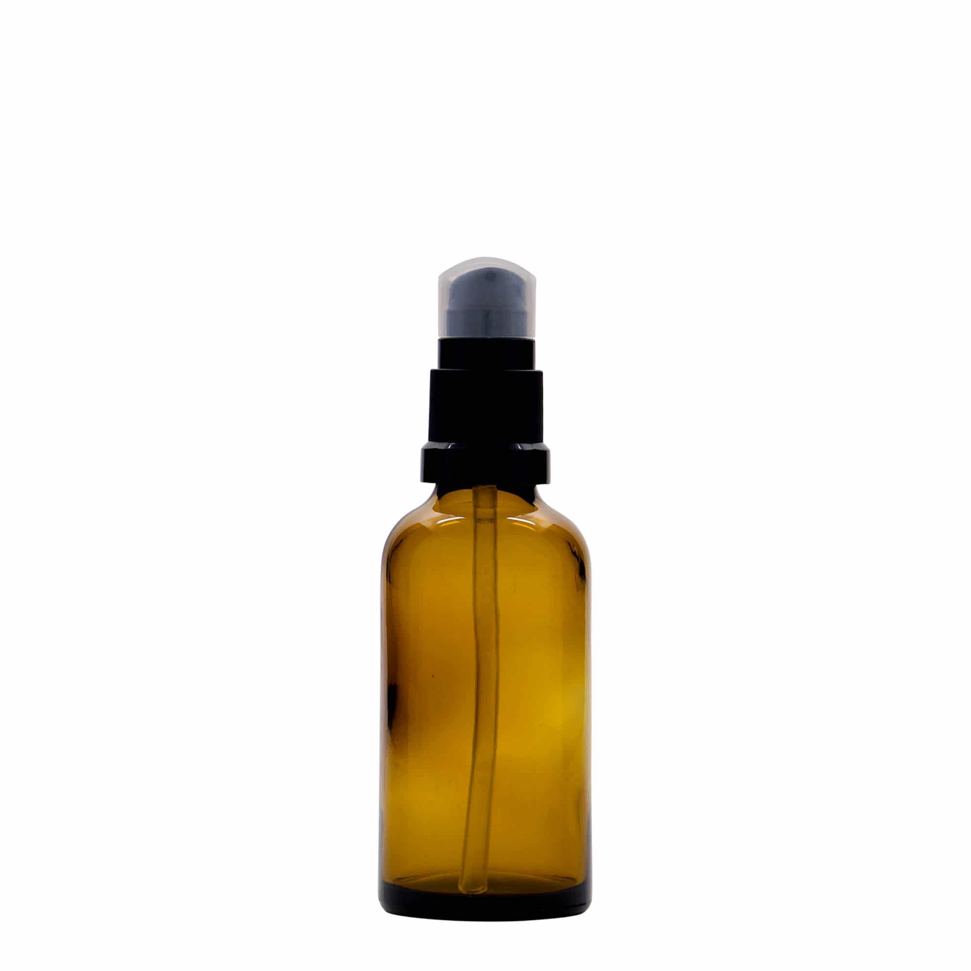 50 ml rohupudel vedelikupumbaga, klaas, pruun, sulgur: DIN 18 50 ml rohupudel vedelikupumbaga, klaas, pruun, sulgur: DIN 18